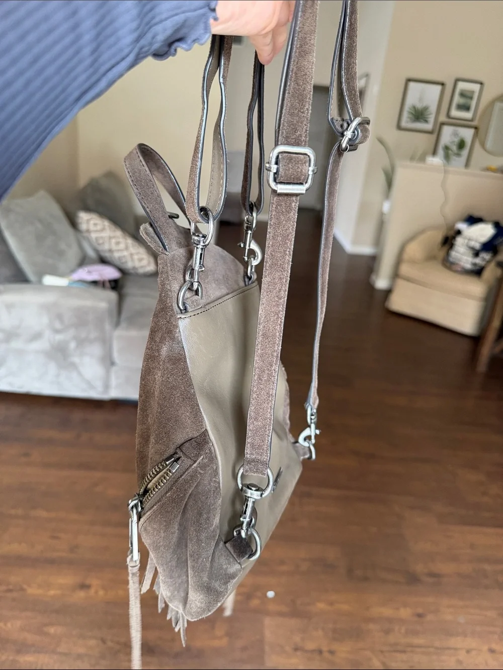 Rebecca Minkoff Taupe Suede Toiletry Pouch